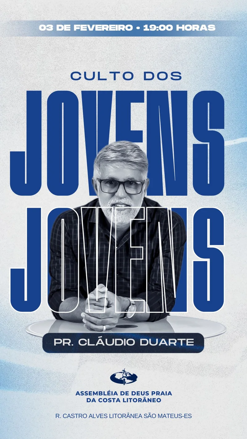 Culto dos Jovens – Com Pr. Cláudio Duarte | Culto de Jovens | Arte para Igreja Editável no Canva | Story Culto dos Jovens – Com Pr. Cláudio Duarte | Culto de Jovens | Arte para Igreja Editável no Canva | Story