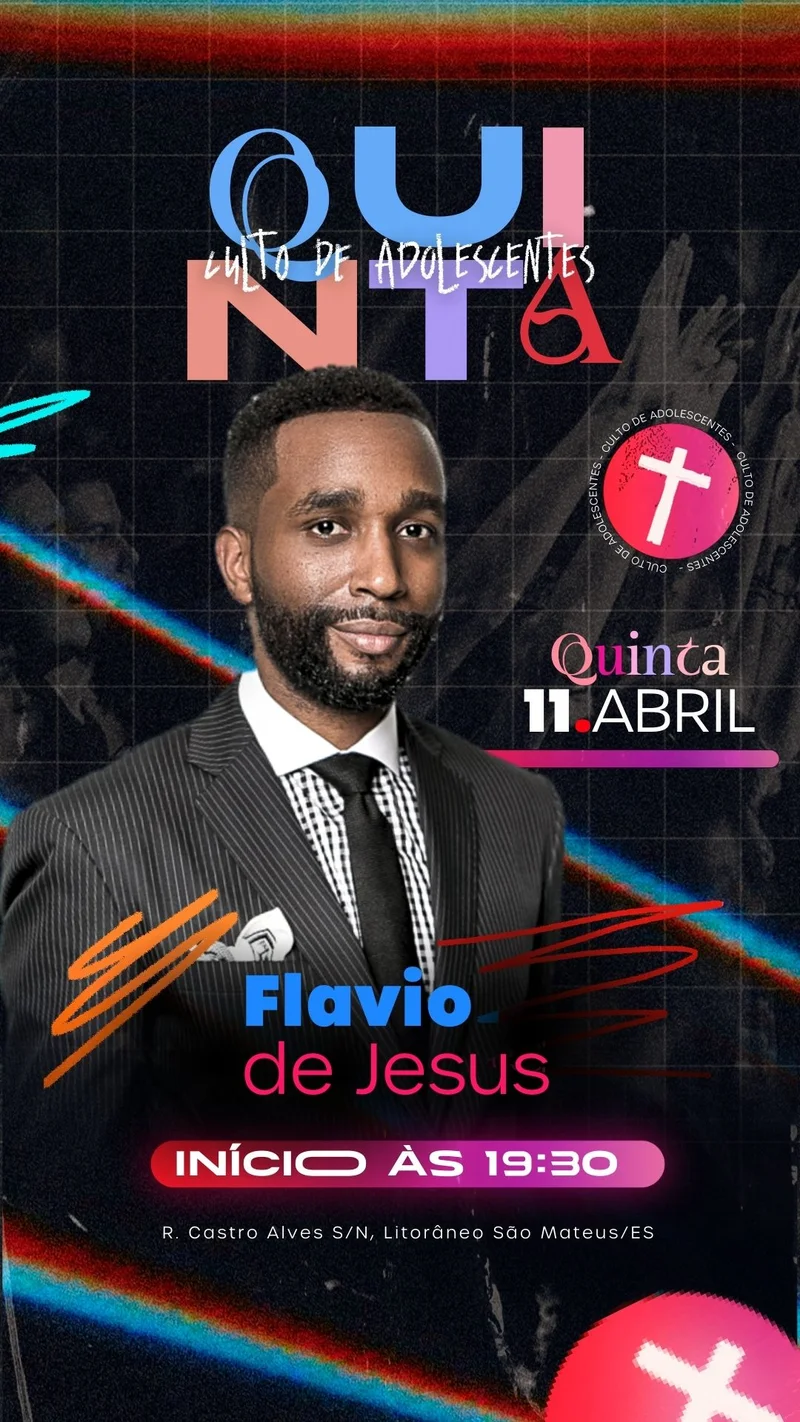 Culto de Adolescentes – Flavio de Jesus | Culto de Jovens | Arte para Igreja Editável no Canva | Story Culto de Adolescentes – Flavio de Jesus | Culto de Jovens | Arte para Igreja Editável no Canva | Story