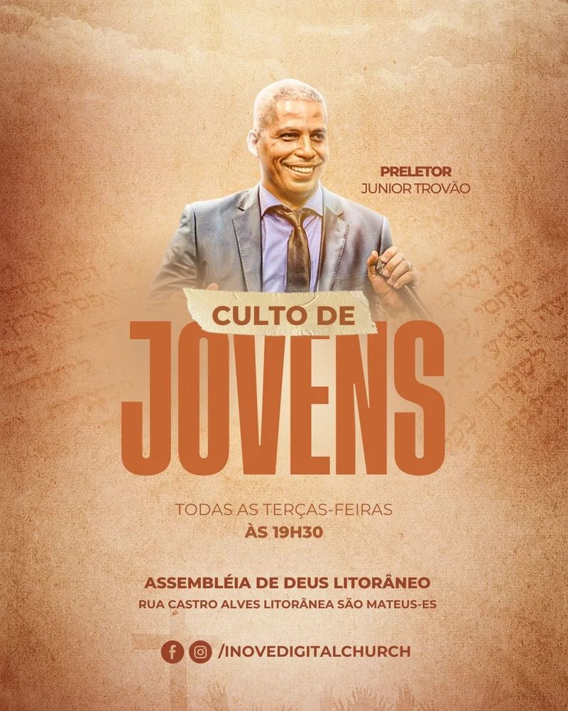 Arte Digital Gospel – Com Junior Trovão | Culto de Jovens | Arte para Igreja Editável no Canva | Cartaz Arte Digital Gospel – Com Junior Trovão | Culto de Jovens | Arte para Igreja Editável no Canva | Cartaz