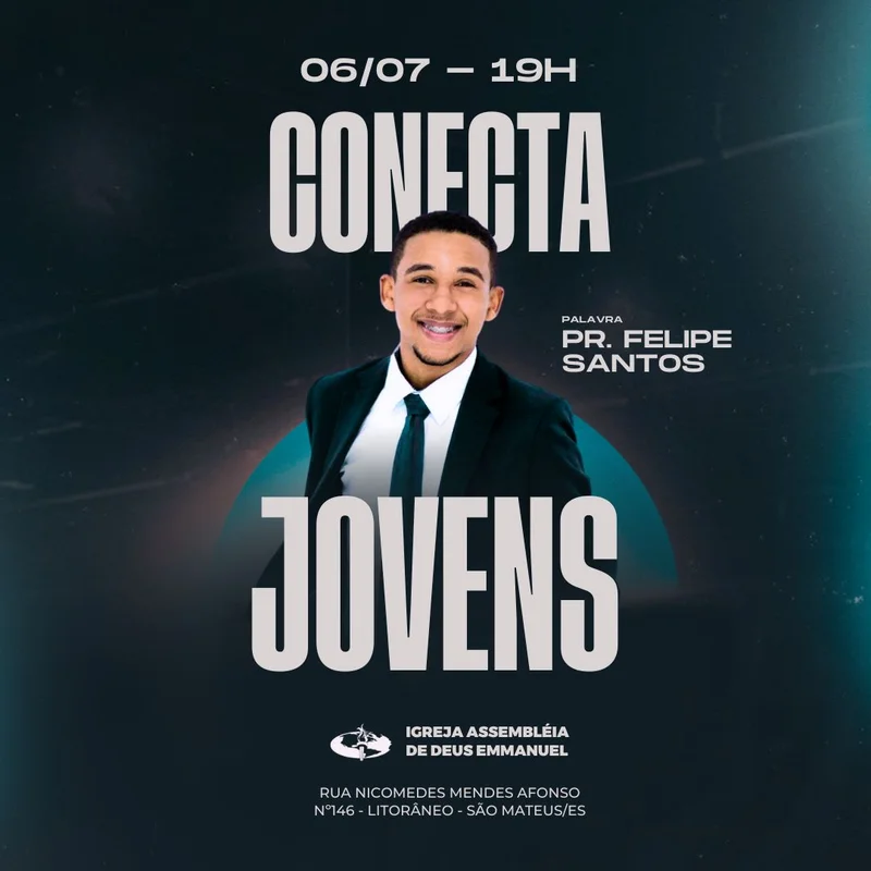 Conecta Jovens – Com Pr. Felipe Santos | Culto de Jovens | Arte para Igreja Editável no Canva | Feed Conecta Jovens – Com Pr. Felipe Santos | Culto de Jovens | Arte para Igreja Editável no Canva | Feed