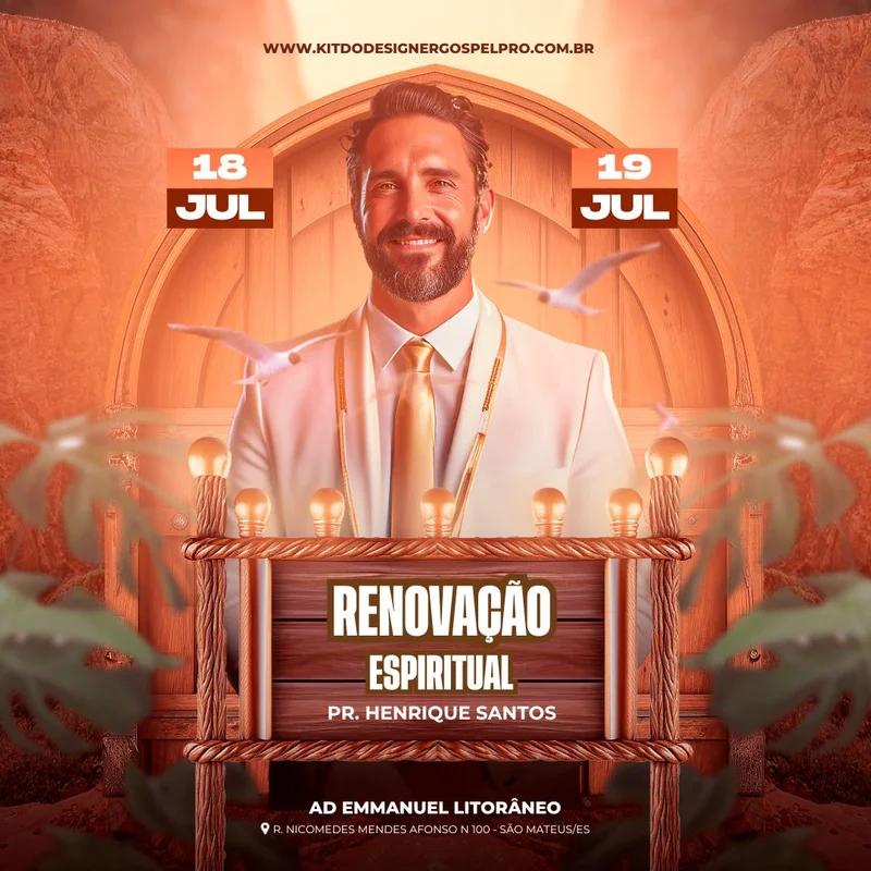 Renovação Espiritual – Com Pr. Henrique Santos | Culto de Jovens | Arte para Igreja Editável no Canva | Feed Renovação Espiritual – Com Pr. Henrique Santos | Culto de Jovens | Arte para Igreja Editável no Canva | Feed