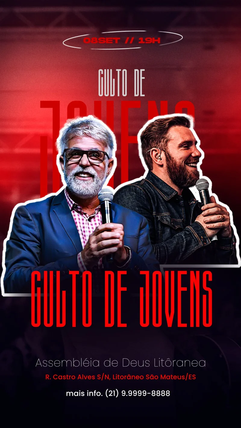 Poster Cristão – Com Dois Pregadores | Culto de Jovens | Arte para Igreja Editável no Canva | Story Poster Cristão – Com Dois Pregadores | Culto de Jovens | Arte para Igreja Editável no Canva | Story