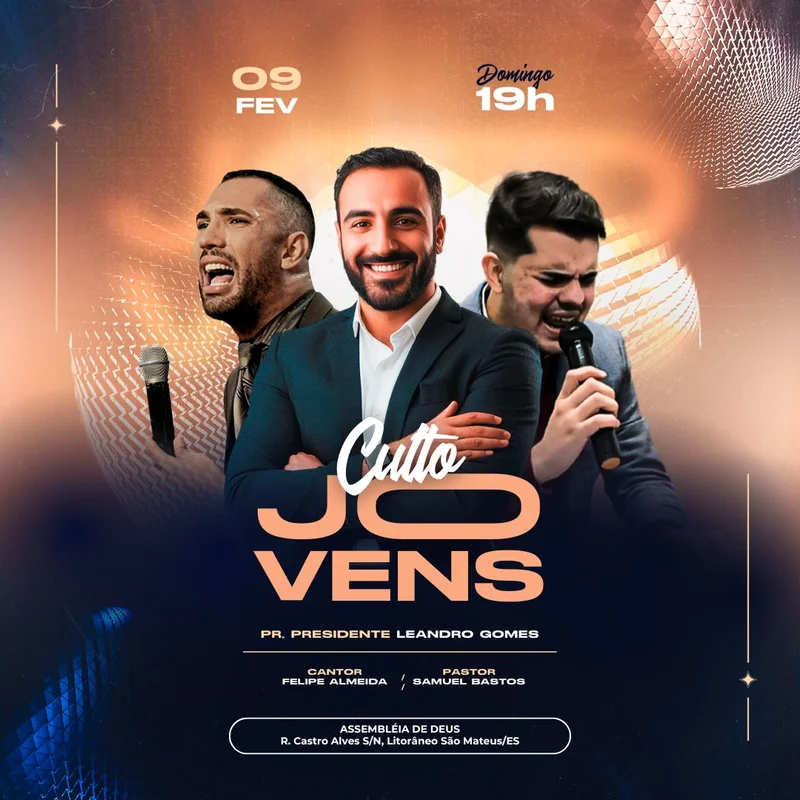 Culto de Jovens com Felipe Almeida e Samuel Bastos – Encontro de Louvor Jovem | Culto de Jovens | Arte para Igreja Editável no Canva | Feed Culto de Jovens com Felipe Almeida e Samuel Bastos – Encontro de Louvor Jovem | Culto de Jovens | Arte para Igreja Editável no Canva | Feed