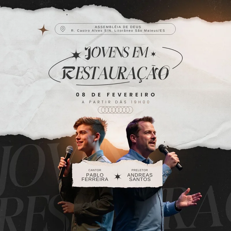 Culto de Jovens em Restauração – Encontro de Avivamento Jovem | Culto de Jovens | Arte para Igreja Editável no Canva | Feed Culto de Jovens em Restauração – Encontro de Avivamento Jovem | Culto de Jovens | Arte para Igreja Editável no Canva | Feed