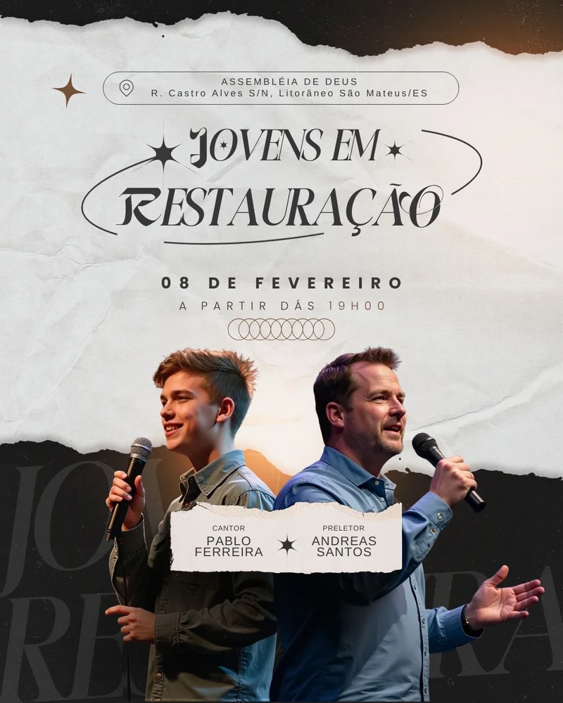 Culto de Jovens em Restauração – Encontro de Avivamento Jovem | Culto de Jovens | Arte para Igreja Editável no Canva | Cartaz