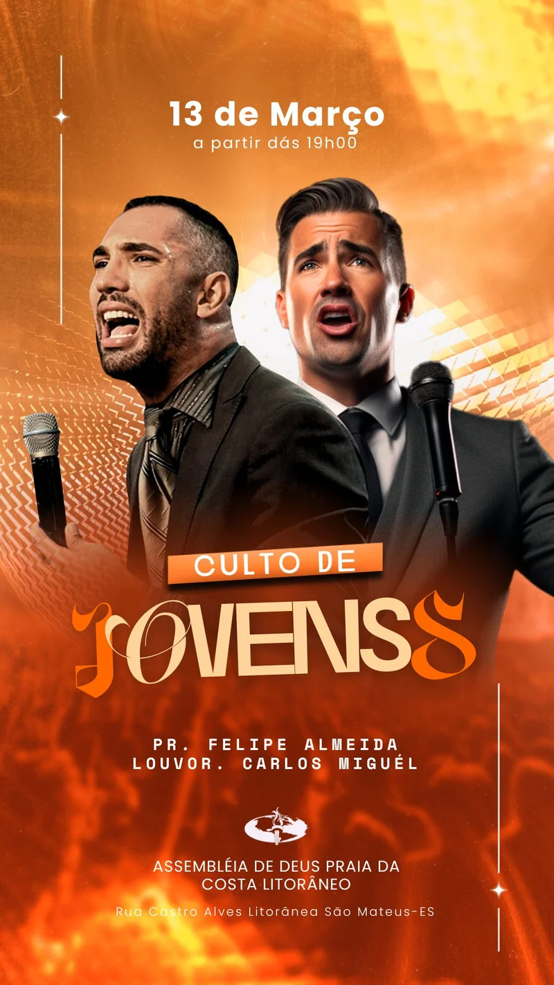 Noite de Louvor e Palavra – Inspiração Jovem Cristã | Culto de Jovens | Arte para Igreja Editável no Canva | Story