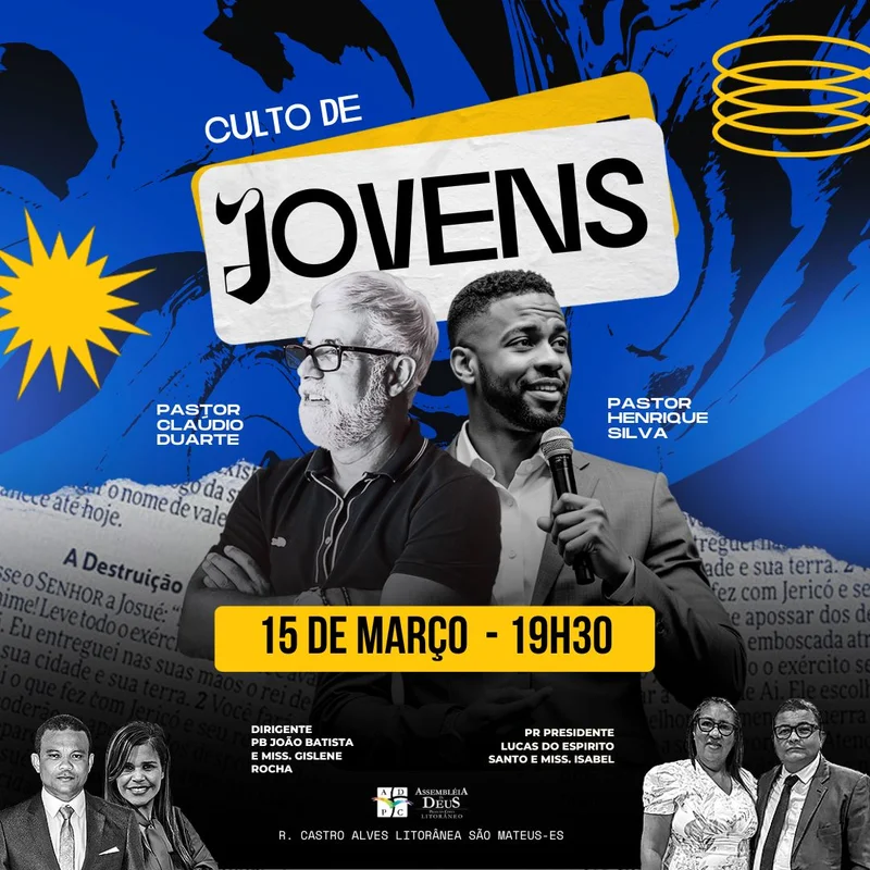 Culto de Jovens com Pastor Cláudio Duarte e Henrique Silva – Encontro de Edificação Jovem | Culto de Jovens | Arte para Igreja Editável no Canva | Feed Culto de Jovens com Pastor Cláudio Duarte e Henrique Silva – Encontro de Edificação Jovem | Culto de Jovens | Arte para Igreja Editável no Canva | Feed