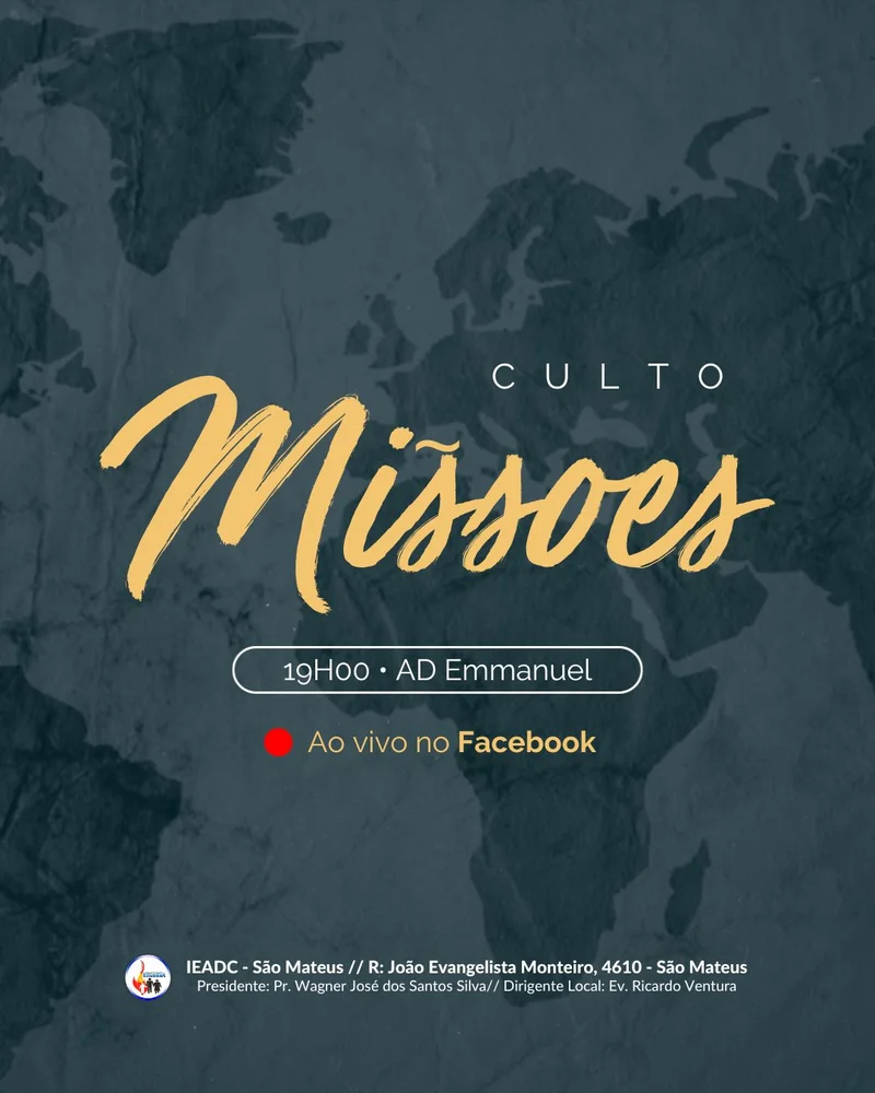 Culto de Missões ao Vivo no Facebook | Culto de Missões | Arte para Igreja Editável no Canva | Cartaz Culto de Missões ao Vivo no Facebook | Culto de Missões | Arte para Igreja Editável no Canva | Cartaz