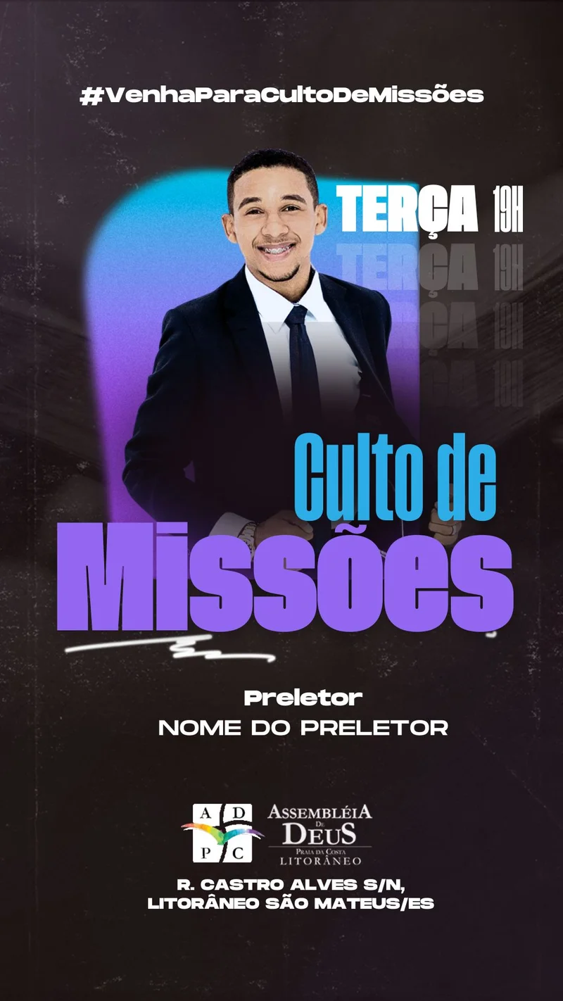 Culto de Missões com Preletor – Encontro de Intercessão Missionária | Culto de Missões | Arte para Igreja Editável no Canva | Story Culto de Missões com Preletor – Encontro de Intercessão Missionária | Culto de Missões | Arte para Igreja Editável no Canva | Story