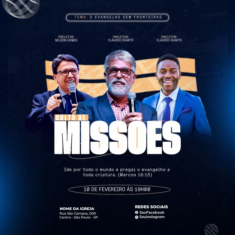 Culto de Missões | Arte para Igreja Editável no Canva | Feed Culto de Missões | Arte para Igreja Editável no Canva | Feed