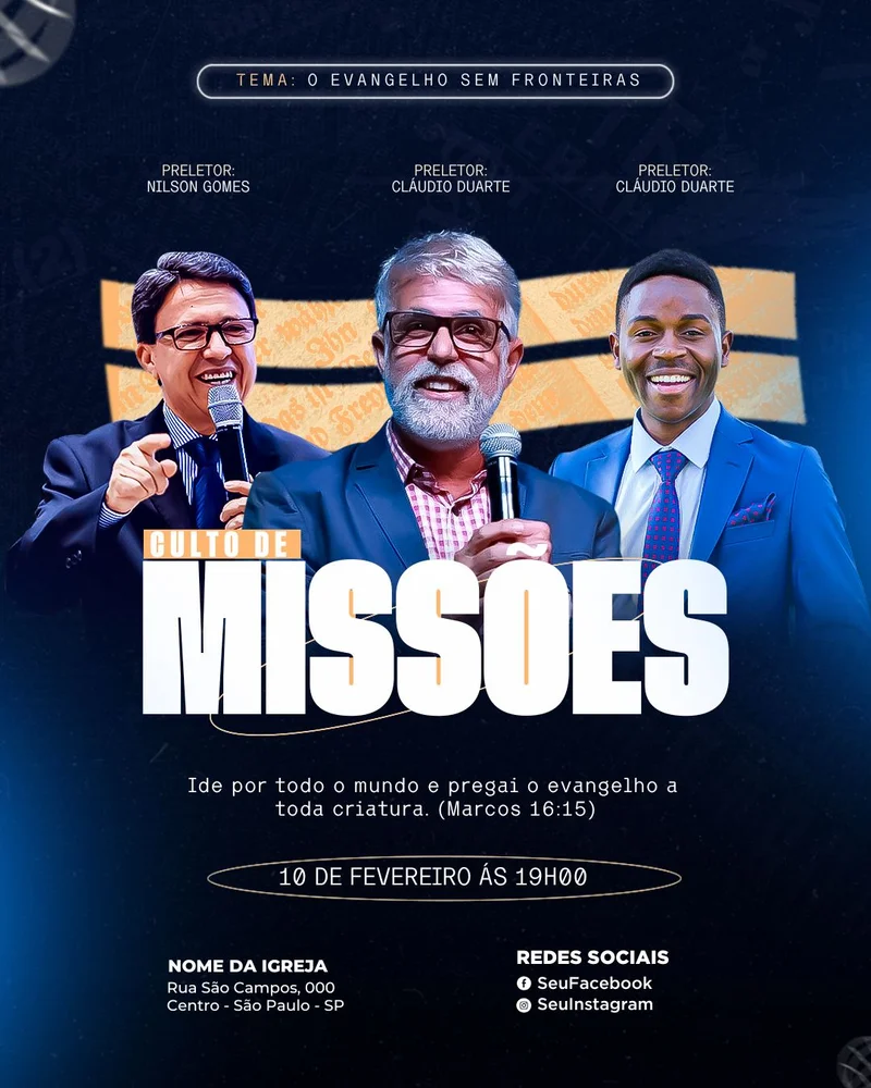 Culto de Missões | Arte para Igreja Editável no Canva | Cartaz Culto de Missões | Arte para Igreja Editável no Canva | Cartaz