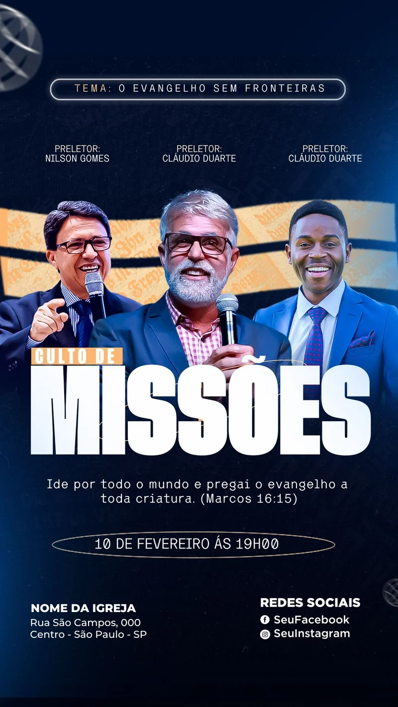 Culto de Missões | Arte para Igreja Editável no Canva | Story