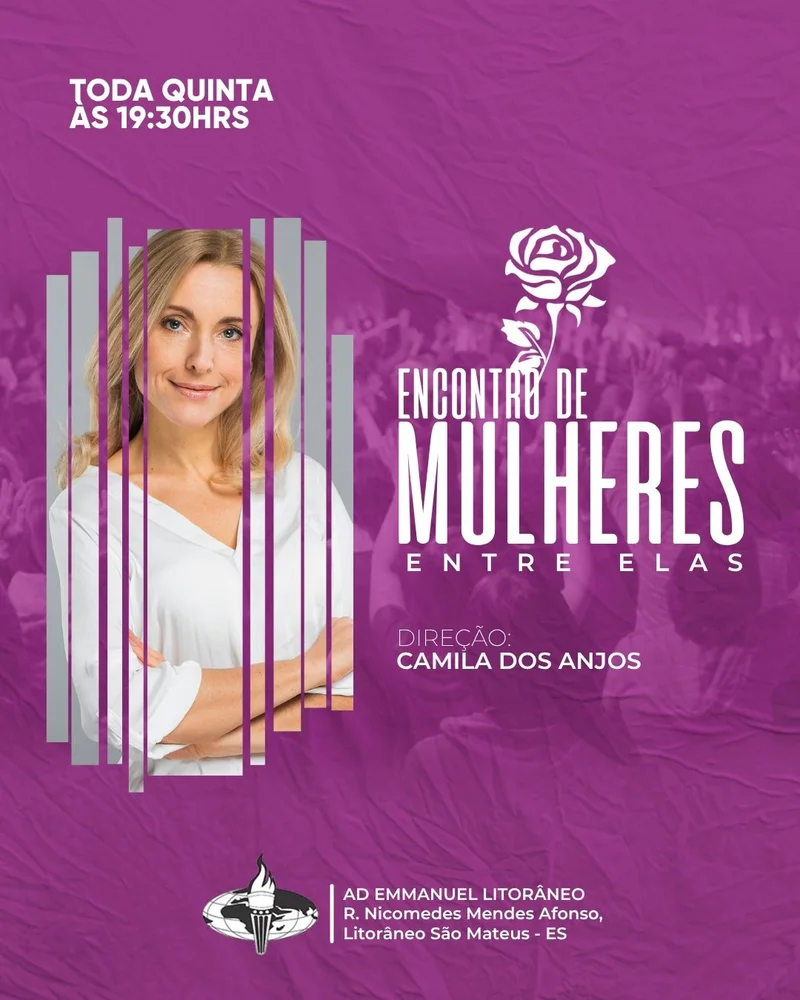 Encontro de Mulheres – AD Emmanuel | Culto de Mulheres | Arte para Igreja Editável no Canva | Cartaz Encontro de Mulheres – AD Emmanuel | Culto de Mulheres | Arte para Igreja Editável no Canva | Cartaz