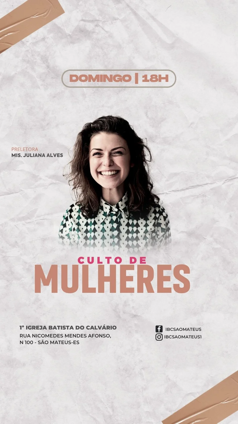 Culto de Mulheres – 1ª Igreja Batista do Calvário | Culto de Mulheres | Arte para Igreja Editável no Canva | Story Culto de Mulheres – 1ª Igreja Batista do Calvário | Culto de Mulheres | Arte para Igreja Editável no Canva | Story