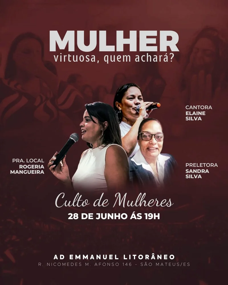 Mulher Virtuosa, Quem a Achará? | Culto de Mulheres | Arte para Igreja Editável no Canva | Cartaz Mulher Virtuosa, Quem a Achará? | Culto de Mulheres | Arte para Igreja Editável no Canva | Cartaz