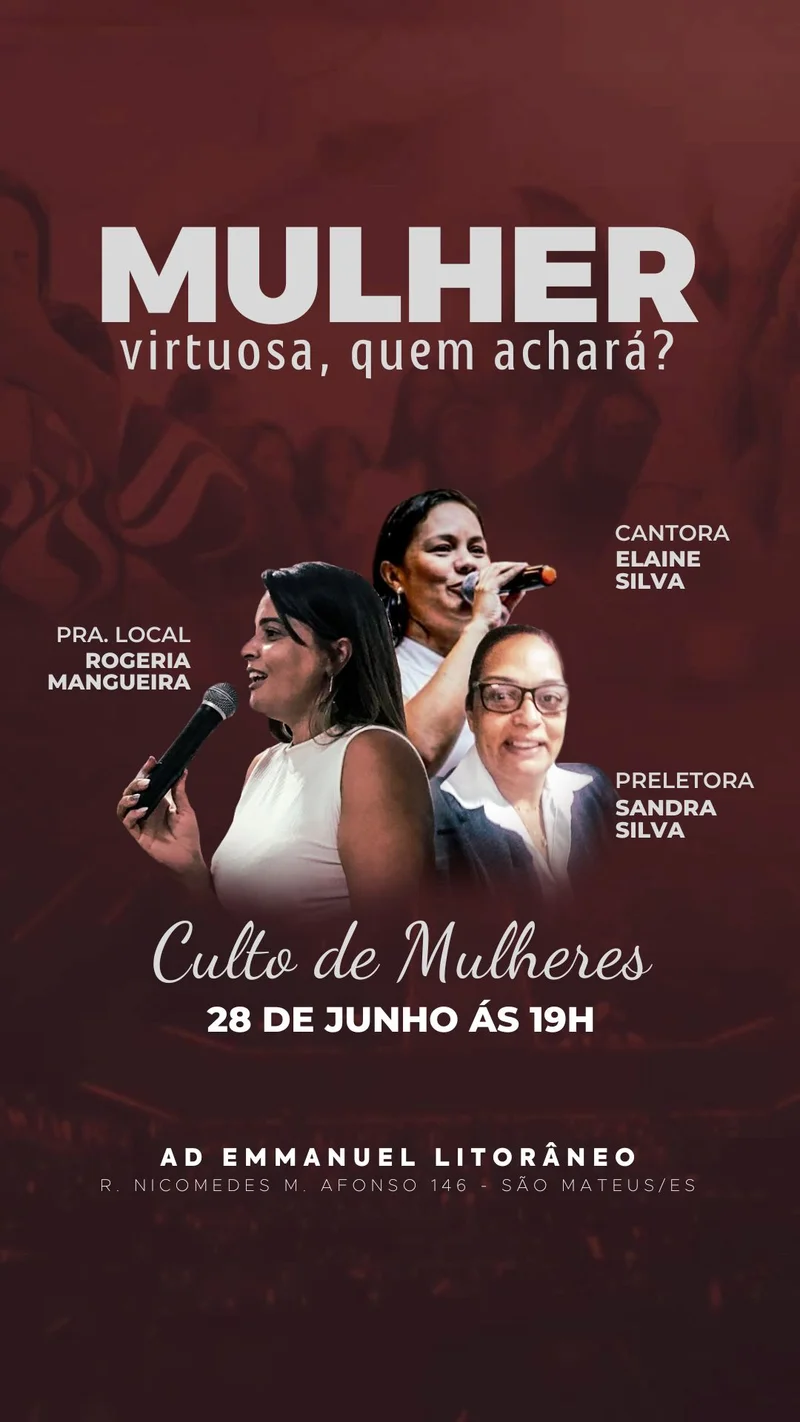 Mulher Virtuosa, Quem a Achará? | Culto de Mulheres | Arte para Igreja Editável no Canva | Story Mulher Virtuosa, Quem a Achará? | Culto de Mulheres | Arte para Igreja Editável no Canva | Story