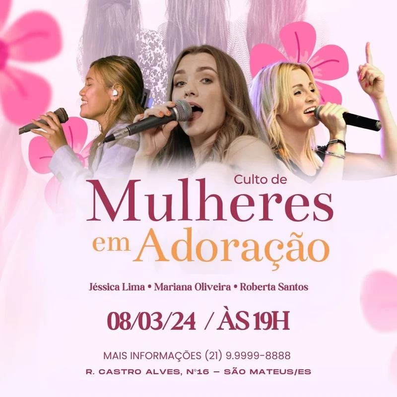 Adoração Feminina | Culto de Mulheres | Arte para Igreja Editável no Canva | Feed Adoração Feminina | Culto de Mulheres | Arte para Igreja Editável no Canva | Feed