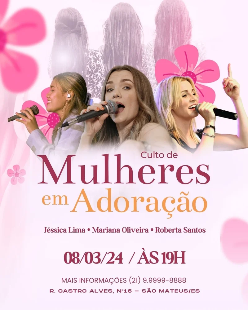 Adoração Feminina | Culto de Mulheres | Arte para Igreja Editável no Canva | Cartaz Adoração Feminina | Culto de Mulheres | Arte para Igreja Editável no Canva | Cartaz