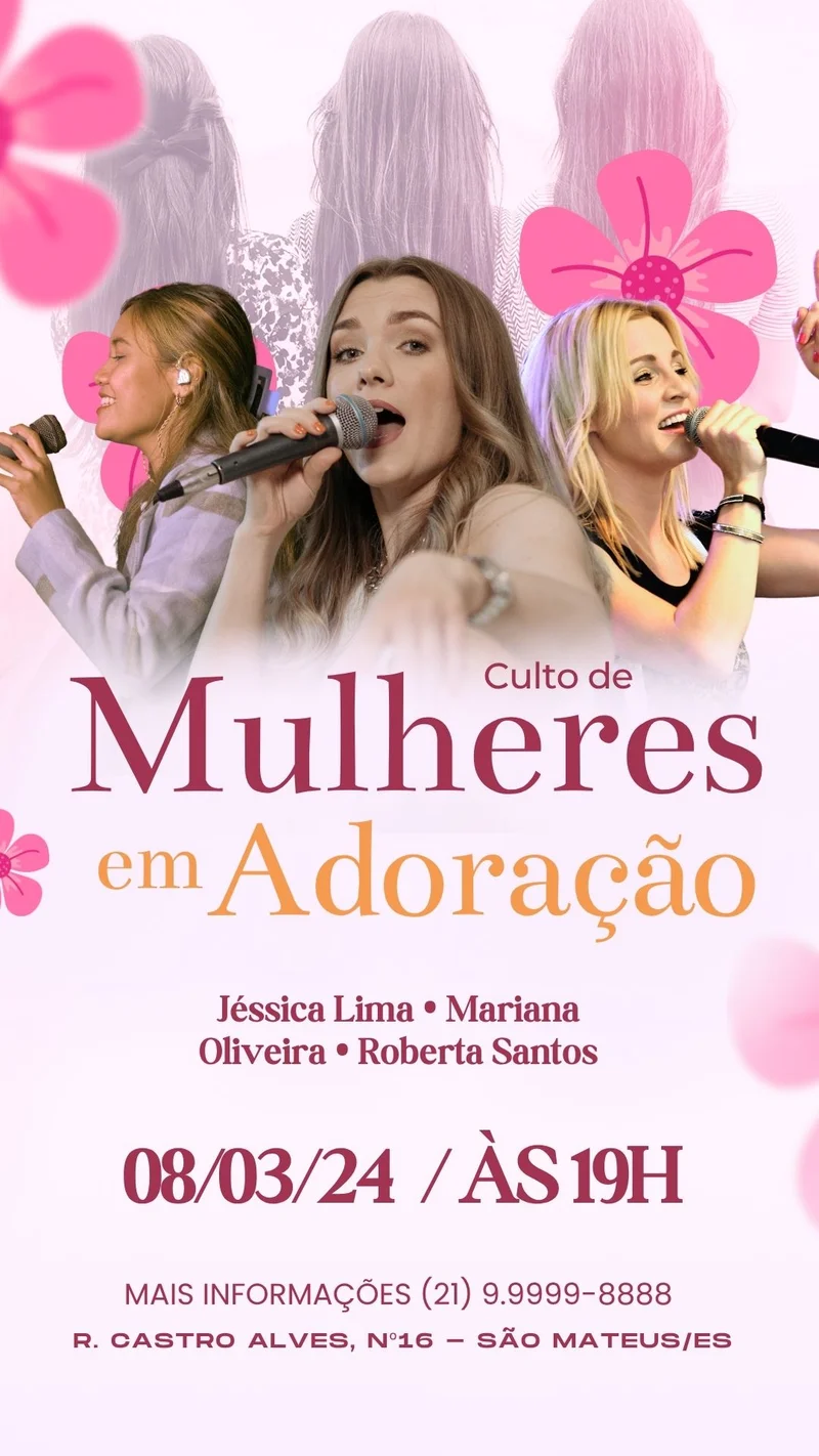 Adoração Feminina | Culto de Mulheres | Arte para Igreja Editável no Canva | Story Adoração Feminina | Culto de Mulheres | Arte para Igreja Editável no Canva | Story