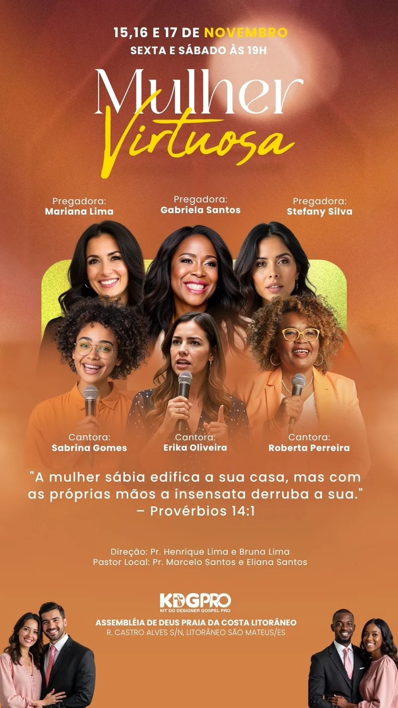 Mulheres Virtuosas | Culto de Mulheres | Arte para Igreja Editável no Canva | Story