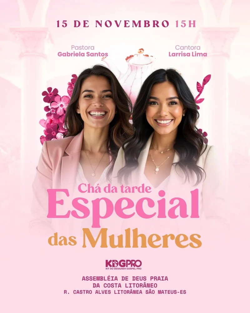 Chá da Tarde Especial | Culto de Mulheres | Arte para Igreja Editável no Canva | Cartaz Chá da Tarde Especial | Culto de Mulheres | Arte para Igreja Editável no Canva | Cartaz