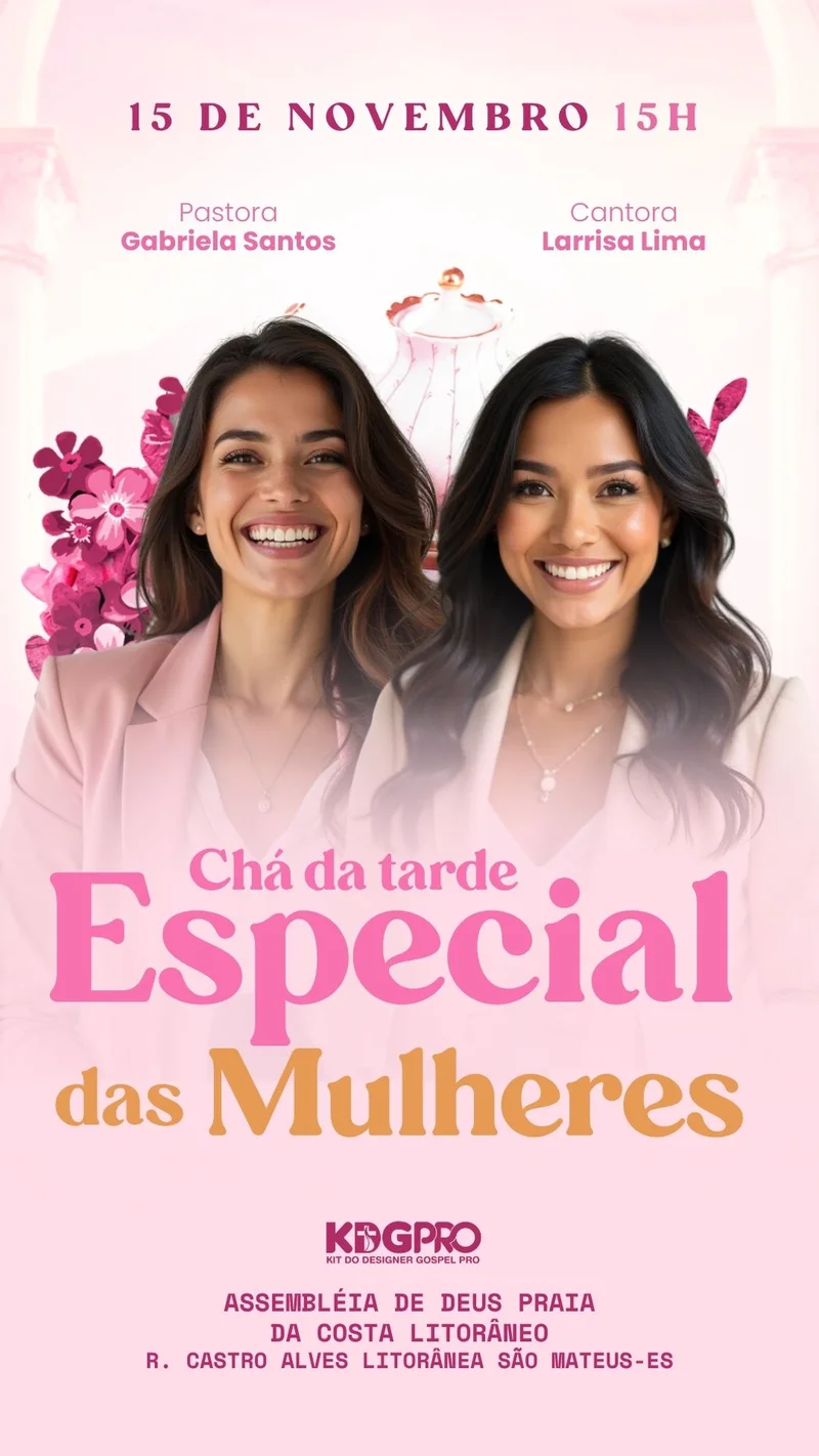 Chá da Tarde Especial | Culto de Mulheres | Arte para Igreja Editável no Canva | Story