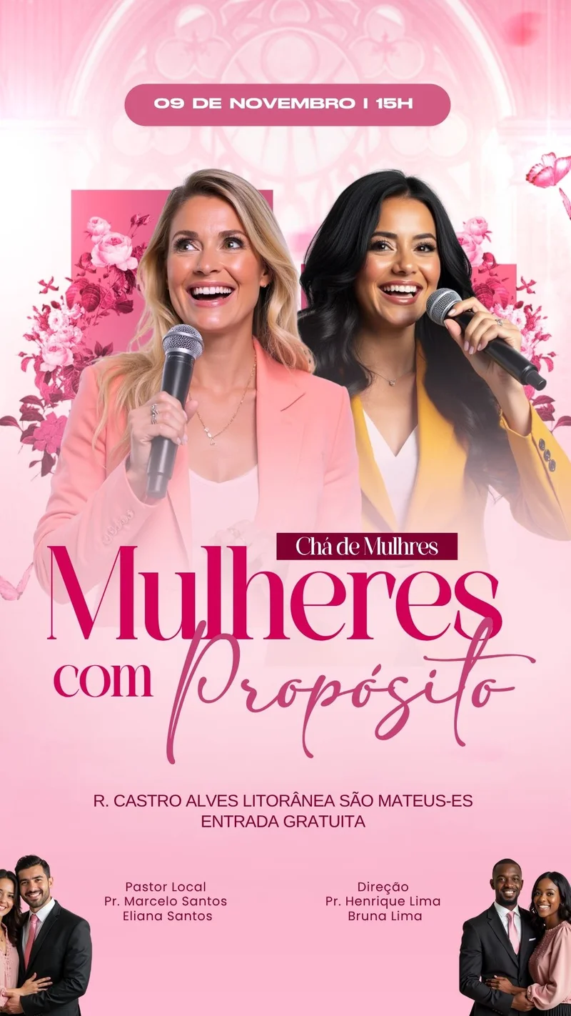 Chá Mulheres com Propósito | Culto de Mulheres | Arte para Igreja Editável no Canva | Story Chá Mulheres com Propósito | Culto de Mulheres | Arte para Igreja Editável no Canva | Story