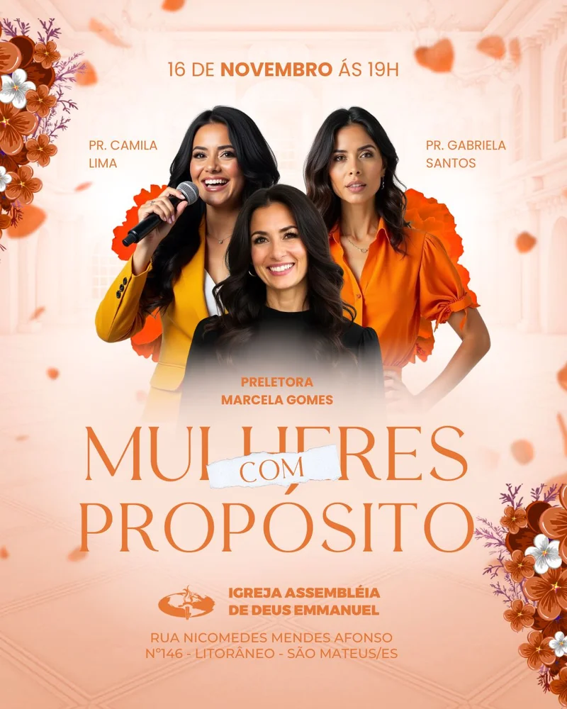 Mulheres com Propósito | Culto de Mulheres | Arte para Igreja Editável no Canva | Cartaz Mulheres com Propósito | Culto de Mulheres | Arte para Igreja Editável no Canva | Cartaz