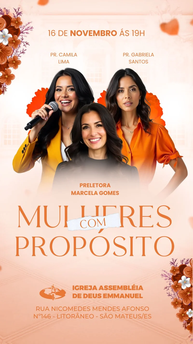 Mulheres com Propósito | Culto de Mulheres | Arte para Igreja Editável no Canva | Story