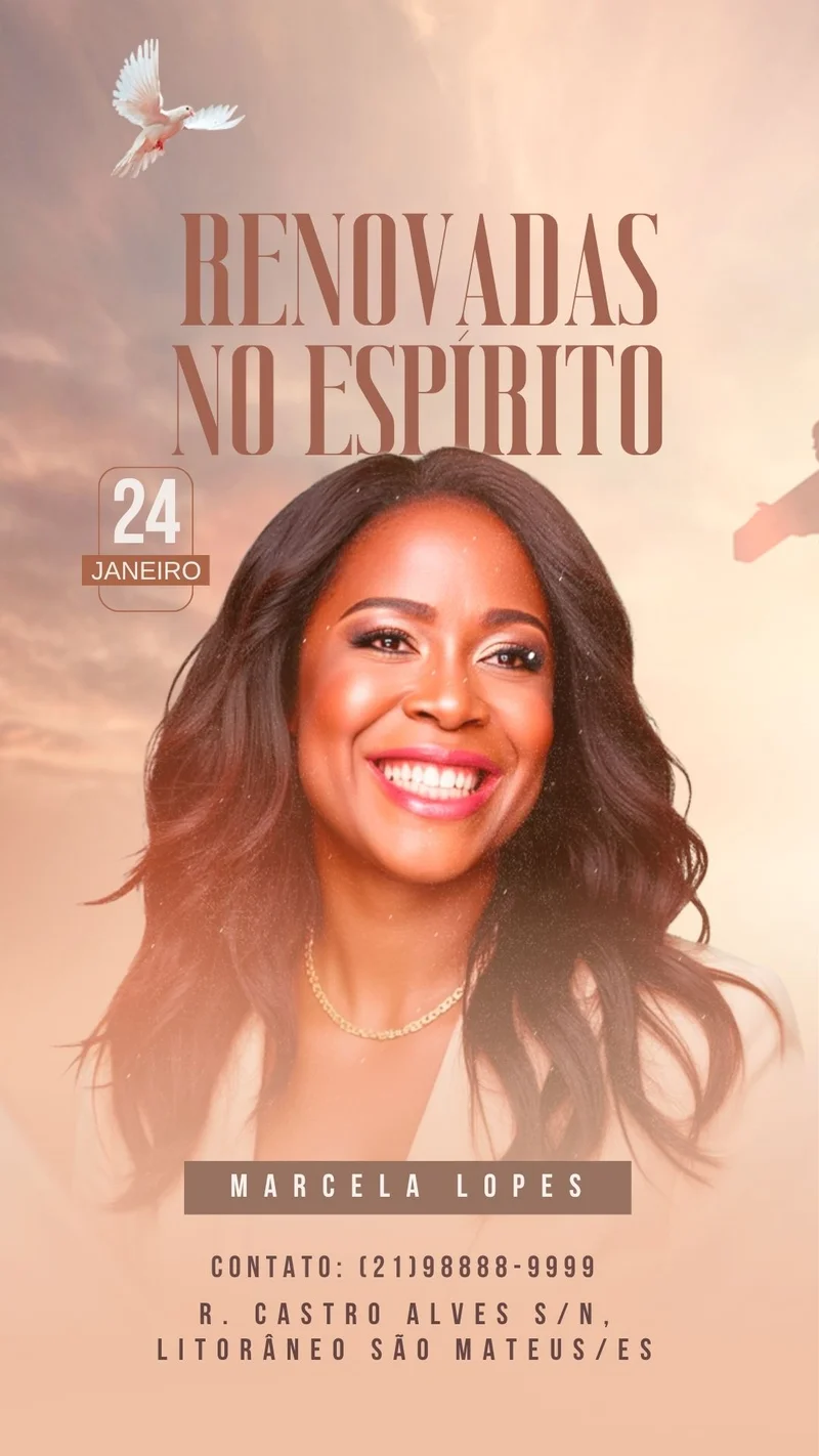 Renovadas no Espírito | Culto de Mulheres | Arte para Igreja Editável no Canva | Story