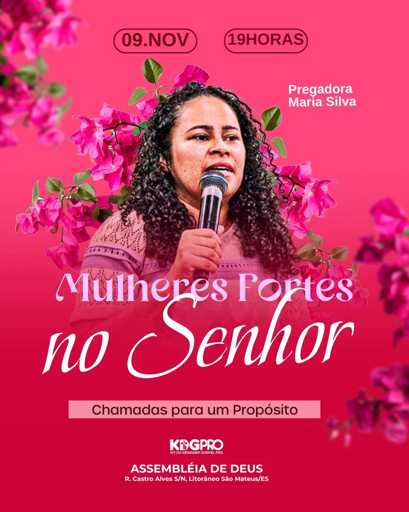 Mulheres Fortes no Senhor | Culto de Mulheres | Arte para Igreja Editável no Canva | Cartaz