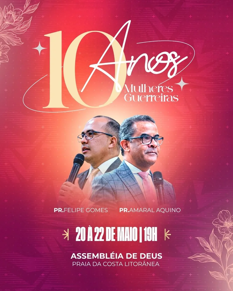 10 Anos | Culto de Mulheres | Arte para Igreja Editável no Canva | Cartaz