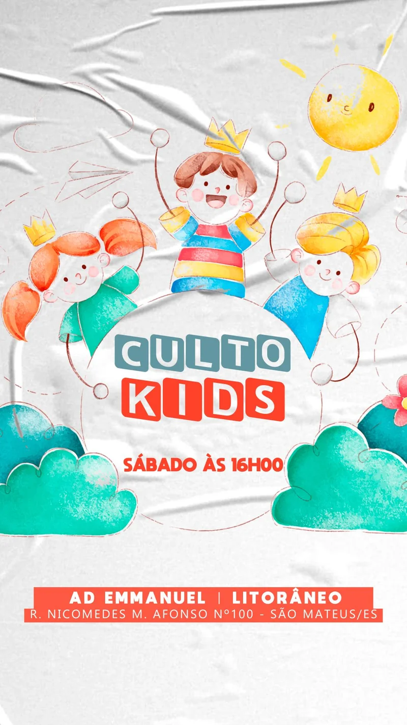 Culto Infantil – AD Emmanuel | Culto Infantil | Arte para Igreja Editável no Canva | Story Culto Infantil – AD Emmanuel | Culto Infantil | Arte para Igreja Editável no Canva | Story