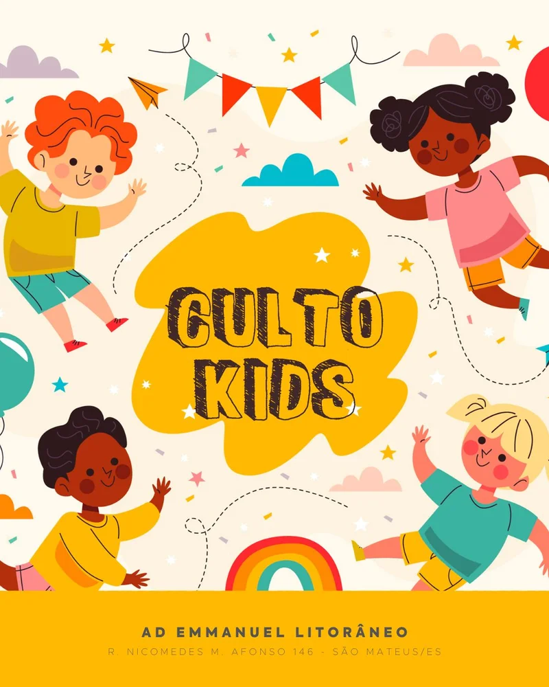 Culto Kids | Culto Infantil | Arte para Igreja Editável no Canva | Cartaz Culto Kids | Culto Infantil | Arte para Igreja Editável no Canva | Cartaz