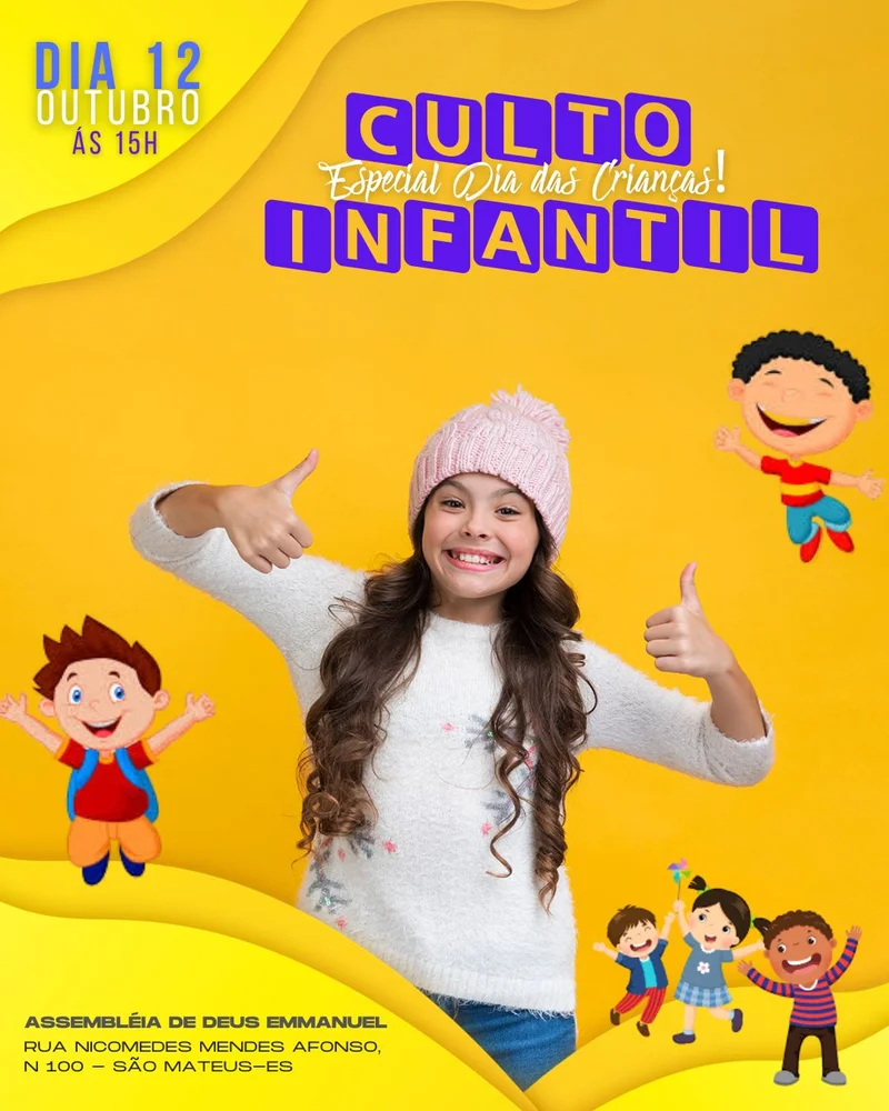 Culto Infantil Especial – Dia das Crianças | Culto Infantil | Arte para Igreja Editável no Canva | Cartaz Culto Infantil Especial – Dia das Crianças | Culto Infantil | Arte para Igreja Editável no Canva | Cartaz
