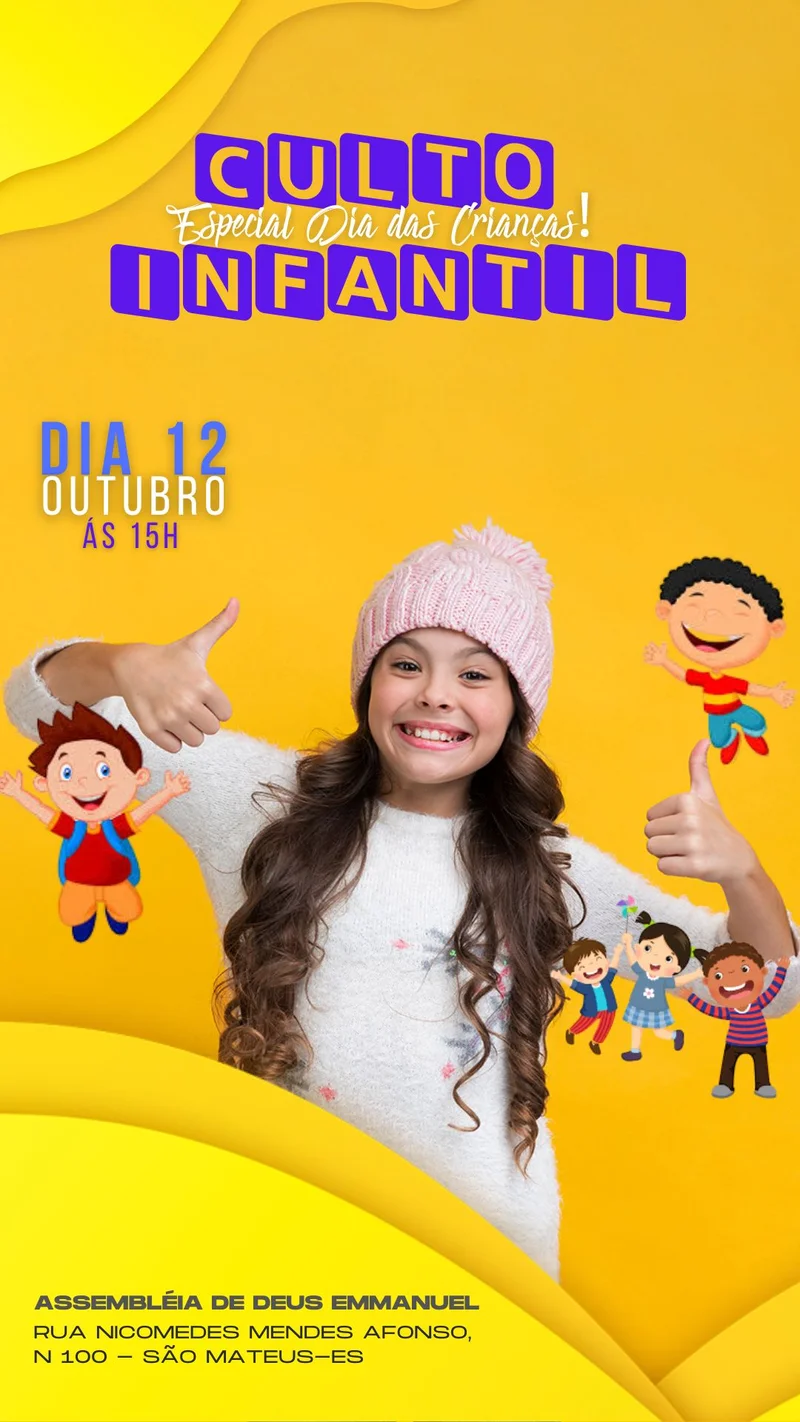 Culto Infantil Especial – Dia das Crianças | Culto Infantil | Arte para Igreja Editável no Canva | Story Culto Infantil Especial – Dia das Crianças | Culto Infantil | Arte para Igreja Editável no Canva | Story