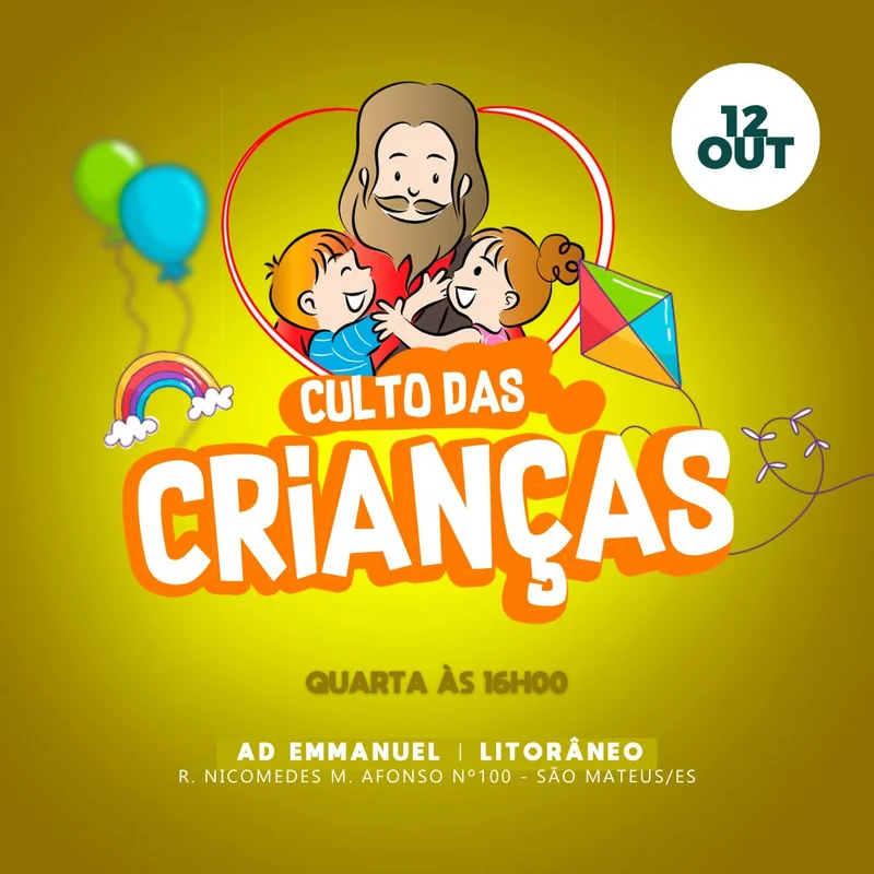 Dia das Crianças – Culto Especial | Culto Infantil | Arte para Igreja Editável no Canva | Feed Dia das Crianças – Culto Especial | Culto Infantil | Arte para Igreja Editável no Canva | Feed