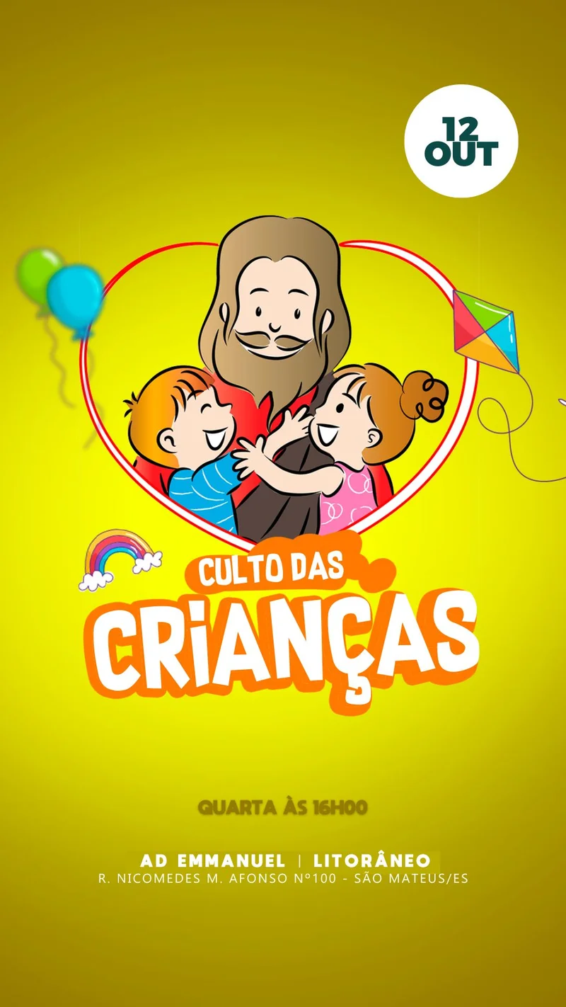 Dia das Crianças – Culto Especial | Culto Infantil | Arte para Igreja Editável no Canva | Story Dia das Crianças – Culto Especial | Culto Infantil | Arte para Igreja Editável no Canva | Story