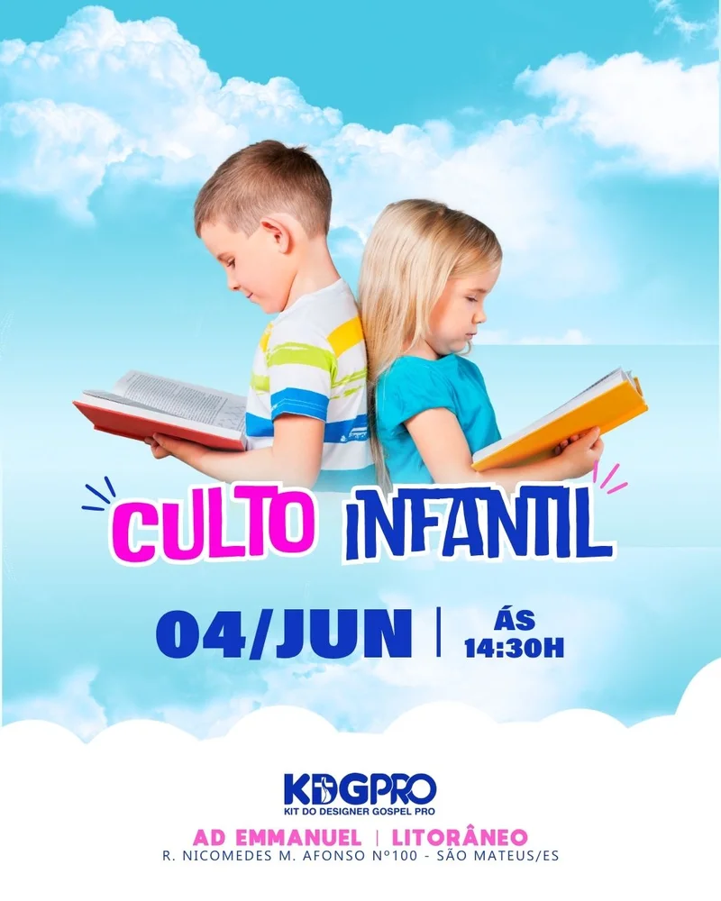 Culto Kids | Culto Infantil | Arte para Igreja Editável no Canva | Cartaz Culto Kids | Culto Infantil | Arte para Igreja Editável no Canva | Cartaz