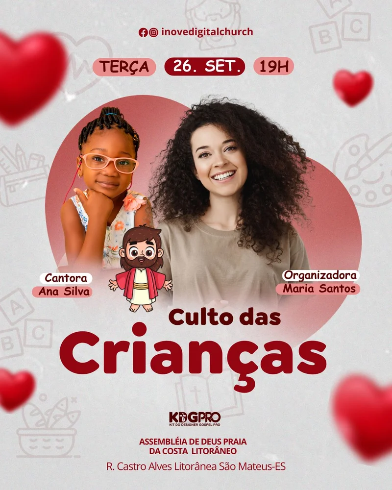 Culto das Crianças | Culto Infantil | Arte para Igreja Editável no Canva | Cartaz