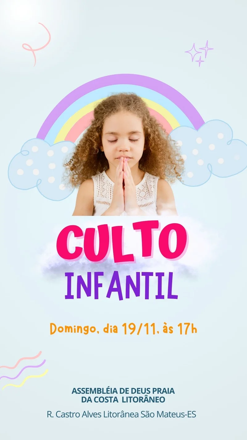 Escolinha Cristã | Culto Infantil | Arte para Igreja Editável no Canva | Story