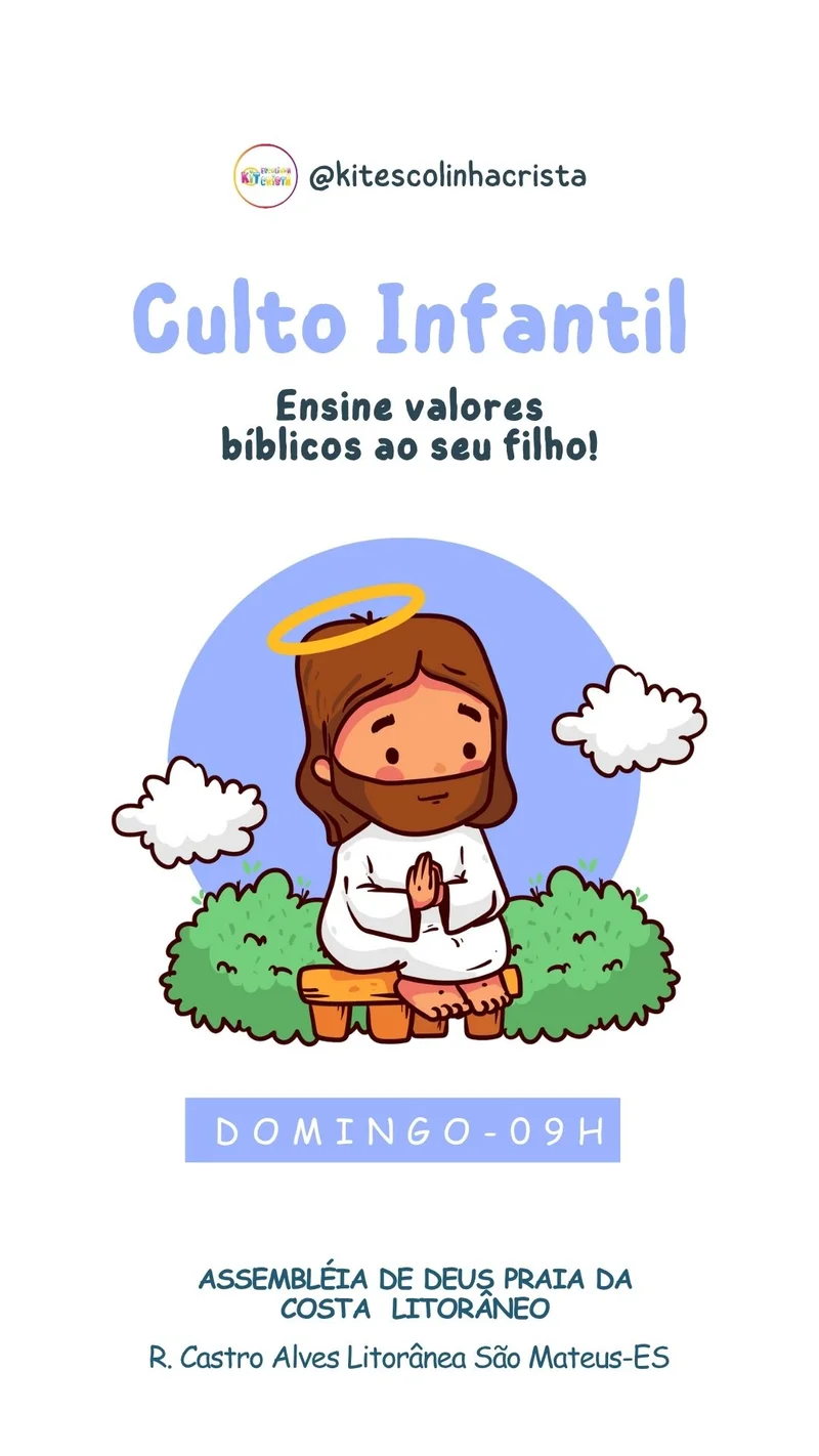 Ensine Valores Bíblicos | Culto Infantil | Arte para Igreja Editável no Canva | Story