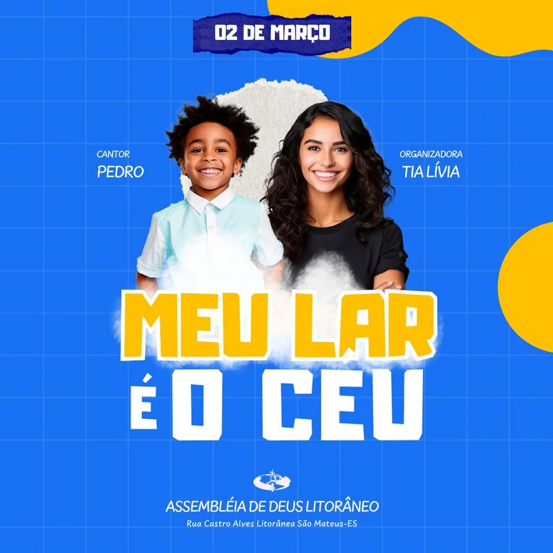 Meu Lar É o Céu | Culto Infantil | Arte para Igreja Editável no Canva | Feed Meu Lar É o Céu | Culto Infantil | Arte para Igreja Editável no Canva | Feed