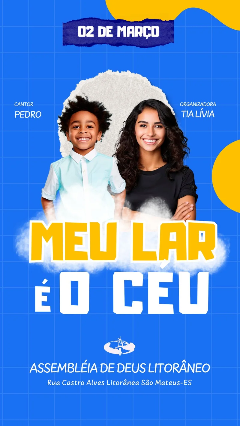 Meu Lar É o Céu | Culto Infantil | Arte para Igreja Editável no Canva | Story