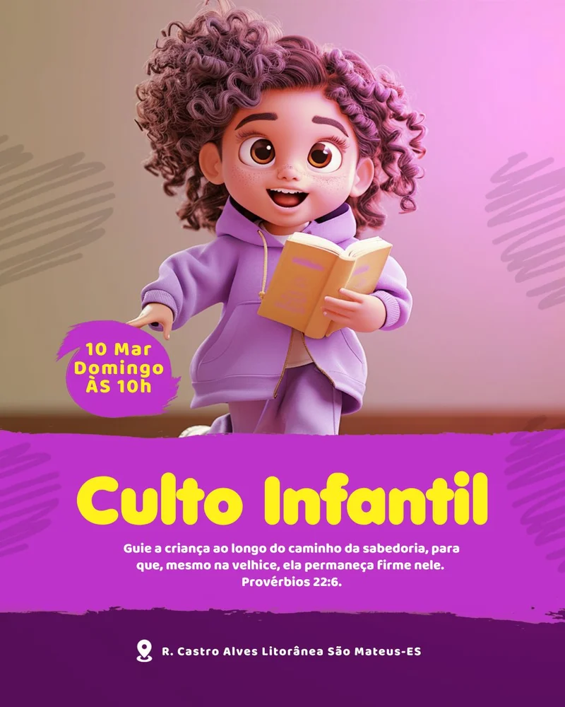 Culto Kids | Culto Infantil | Arte para Igreja Editável no Canva | Cartaz