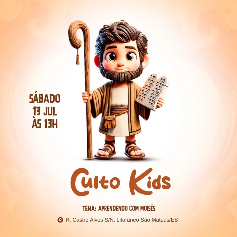 Aprendendo com Moisés | Culto Infantil | Arte para Igreja Editável no Canva | Feed Aprendendo com Moisés | Culto Infantil | Arte para Igreja Editável no Canva | Feed