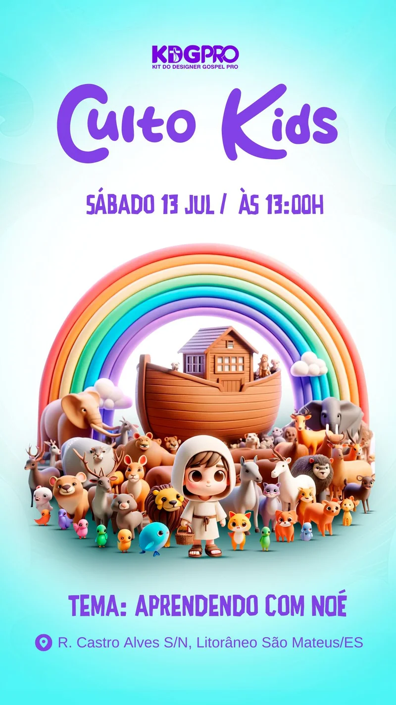 Aprendendo com Noé | Culto Infantil | Arte para Igreja Editável no Canva | Story Aprendendo com Noé | Culto Infantil | Arte para Igreja Editável no Canva | Story