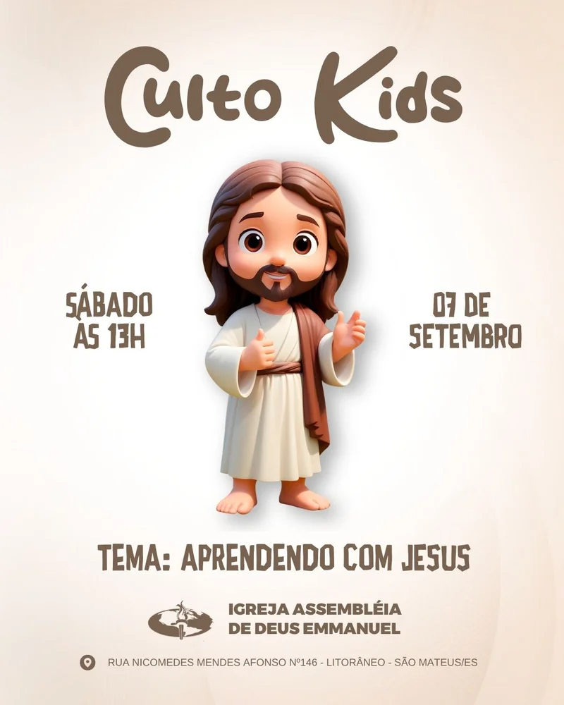 Aprendendo com Jesus | Culto Infantil | Arte para Igreja Editável no Canva | Cartaz Aprendendo com Jesus | Culto Infantil | Arte para Igreja Editável no Canva | Cartaz