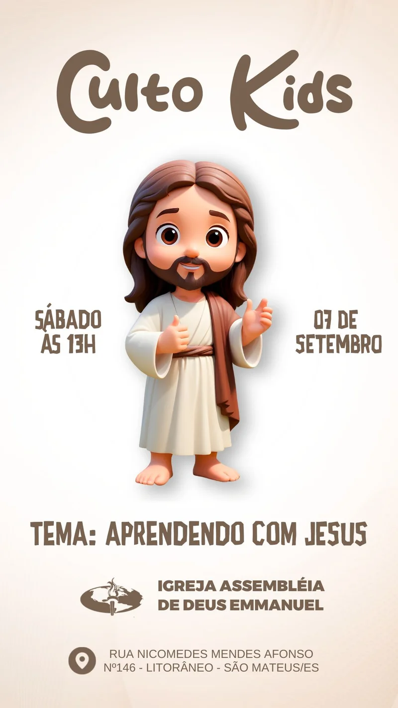 Aprendendo com Jesus | Culto Infantil | Arte para Igreja Editável no Canva | Story