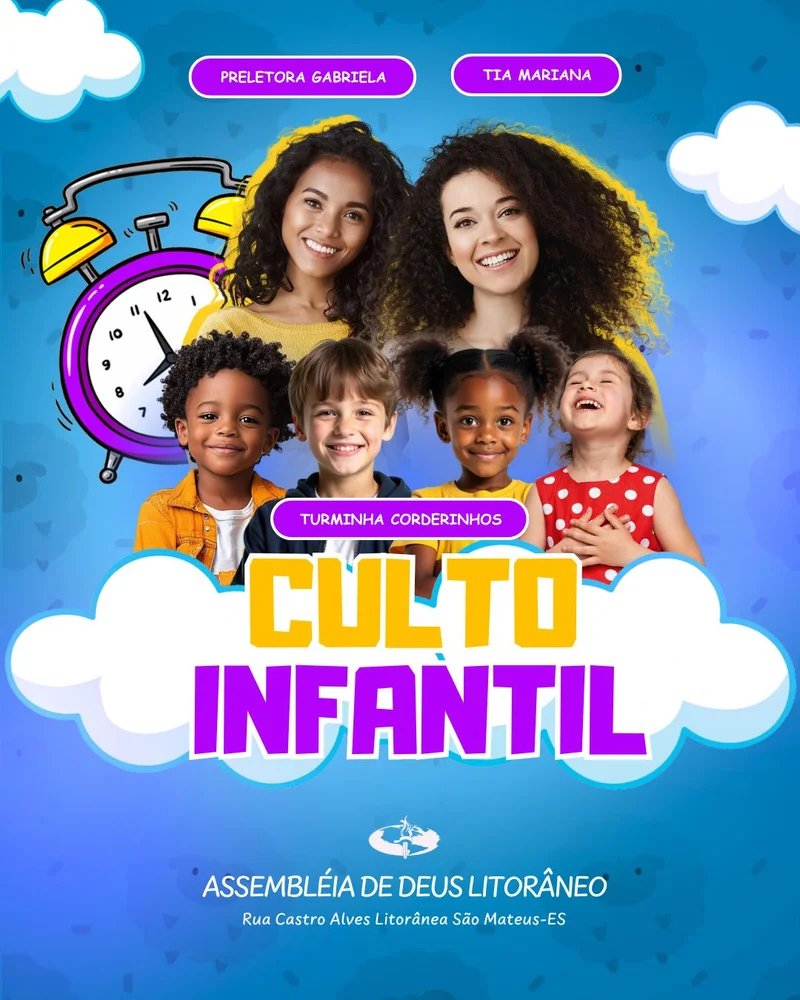 Turminha Cordeirinhos | Culto Infantil | Arte para Igreja Editável no Canva | Cartaz